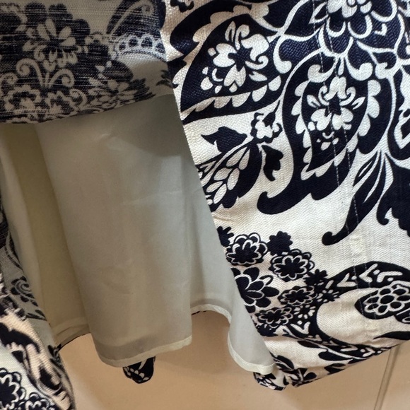 Eliza J Floral Beaded Neckline Dark Navy Blue White Linen Blend Mini Dress M - Picture 10 of 17